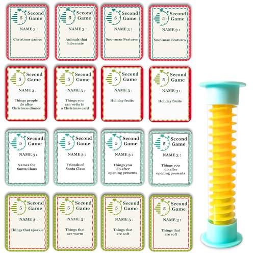 MLOLM Christmas 5 Second Game 108 Simple Question Christmas Party Games Cards Digital Timer and 5 Second Hourglass New Year Question Card Games for Adults Family Party Game
