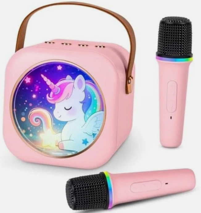 Mini Karaoke Machine with 2 Wireless Microphones, Portable Bluetooth Speaker for Kids & Adults, Ideal Birthday for Girls Boys Ages 3-12, Home Party Travel Entertainment Toy(Pink)
