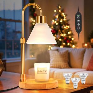 tudepz Candle Warmer Lamp with Timer & 3 Bulbs, Dimmable Electric Candlelight Adjustable Height and Brightness Candle Wax Warmer for Jar Candles Bedroom Home Decor House Warming Gift (Frosted Clear)