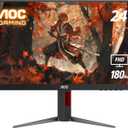 AOC 24G4 24" Gaming Monitor, Full HD 1920x1080 IPS Panel, 180Hz 1ms, 1x HDMI 2.0, 1x Display Port, Adaptive-Sync, Audio Earphone Out, Console Gaming Ready, 3-Year Zero-Bright-Dot