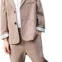 Boys Plaid Blazer Pants Set Casual Suit Classic Kids 2 Piece Sport Coats Outfits (5-6, Khaki)