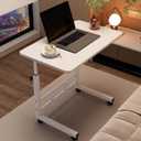 Adjustable Height Mobile Computer Desk, Small Standing Desk with Wheels, Portable Stand Up Desk, Mobile TV Tray Table Rolling Desk for Home Office, Study, and Small Spaces, White