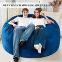 Homguava 5FT Bean Bag Chair Giant BeanBag with Memory Foam Filled, Comfy Bean Bag Chairs for Adults, Adult Bean Bag Chair with Dutch Velvet Cover for Living Room Bedroom-Blue, 5FT-50"x50"x24"