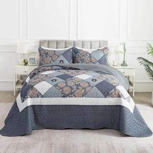 HoneiLife King Quilt Bedding Sets - 3 Piece Microfiber Quilt Set Rustic Bedspread Set Patchwork Coverlet Set for King Bed (King-106"x96", Black-grey)