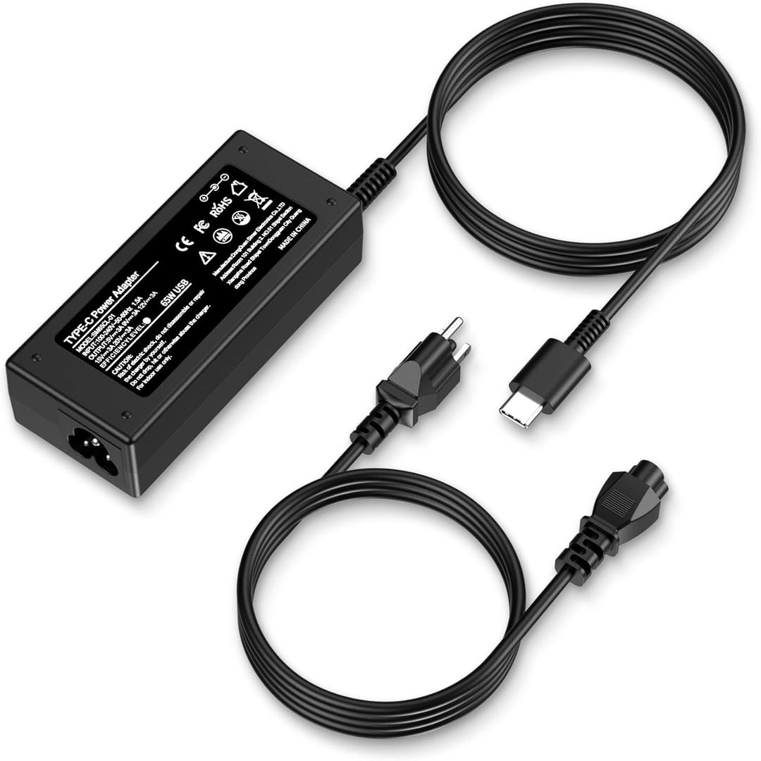Universal 65W USB C Laptop Charger Compatible with Lenovo,HP, Dell, Acer, Asus, Samsung, Google and More, for Office, School, and Family