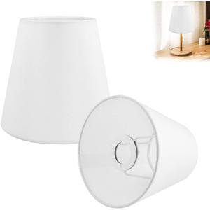2pcs Small Lamp Shade Linen Fabric Clip On Bulb Lampshade Barrel Cloth Lamp Cover Replacement Linen Lampshade for Bedroom, Bedside Table Lamp, Wall Lamp(White)