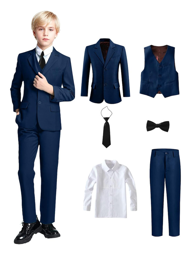 Yanlu Boy's Tuxedos Toddler Formal Suits Set Kids Blue Black Slim Fit Suit for Weddings , 6 Year