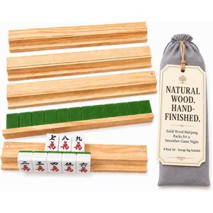 Wooden Mahjong Racks with Magnetic Pushers Set of 4 for American Mahjong, Smooth Tile Pushing, Keeps Tiles Neat, Solid Wood Mahjong Rack Set for Game Night & Mahjong Lovers（18in）