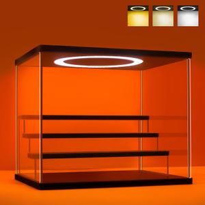 Acrylic Display Case with Adjustable LED Light, 4 Tier Clear Display Box Dustproof Showcase for Action Figures, Collectibles and Mini Toys, Assembly Display Cabinet(Black 12.59.510.4in)