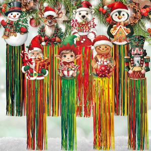 8pcs Christmas Outdoor Decorations with Tassels Christmas Hanging Santa Claus Yard Decoration for Outside 3.3ft Xmas Windsocks Signs for Home Wall Tree Lawn Yard Party Supplies Garden Decor