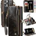 Defencase Compatible with iPhone 13 Pro Max Case Wallet with RFID Blocking Card Holder for Women Men, PU Leather Magnetic Snap Flip Zipper Strap Wallet Phone Case Fit for iPhone 13 Pro Max 6.7, Coffee