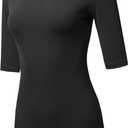 SSOULM Women's 1/2 Sleeve T-Shirt - Slim Fit Stretchy Crewneck Top, Medium 