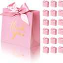 DECHISY 50 Pack Small Thank You Gift Bags, 4.5x1.8x3.9 Inches Party Favor Bags, Mini Pink Thank You Bags with Ribbon, Wedding Candy Favor Boxes, Paper Gift Bags for Baby Shower, Birthday Party