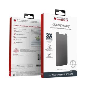 ZAGG InvisibleShield Glass Privacy Screen Protector for iPhone 12 Mini - 3X Impact and Scratch Protection, Strongest Tempered Glass, Smudge-Free, Smooth Silky Feel, Two-way Side View Pack of 2