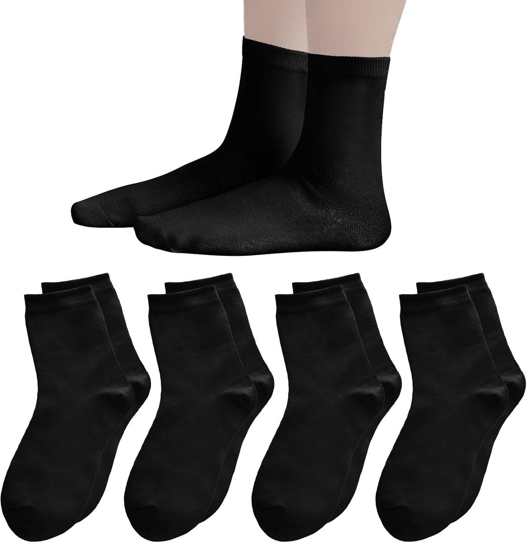 4 Pack Kids Crew Socks Youth Girls Boys Soft Cotton Seamless Toe Socks for School Uniform Dress (Black, M)