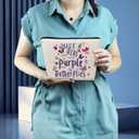 Just Love Purple And Butterflies Makeup Bag Canvas Organizer Zipper Pouch Heart Floral Butterflies Cosmetic Bag Present for Purple Butterfly Lovers Women