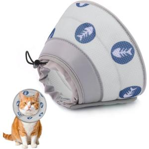 Cat Cone Collar Soft to Stop Licking After Surgery Cat Recovery Collar for Small Large Cats Adjustable Elizabethan Collar (M(Neck 8"-10"), Grey)