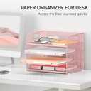 4-Tier Paper Organizer for Desk With Handle, Mesh Desktop File Tray, Office Classroom Organization and Storage - Pink