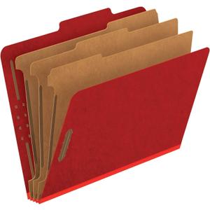 Pendaflex Pressboard Classification File Folders, 3 Dividers, 2" Embedded Fasteners, 2/5 Tab Cut, Letter Size, Bright Red, Box of 10