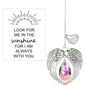 Sympathy Gifts for Loss of Son, Memorial Crystal Angel Wing Suncatcher with Son Heart Charm, Rainbow Prism Pendant, Sympathy Bereavement Gift
