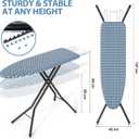 KINGBOARD Foldable Ironing Board Full Size, Iron and Ironing Board Set Standard Size, Iron Boards with Ironrest & Adjustable Height,Heavy Duty Iron Table Stand with Metal Legs &Thick Cover,43x13 Blue