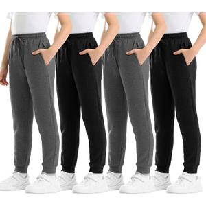 Rolimaka 4 Pcs Boys Sweatpants Soft Fleece Lined Youth Basic Athletic Jogger Pants with Pockets Trousers for Boys (X-Small, Black/Charcoal/Heather Grey/Navy)