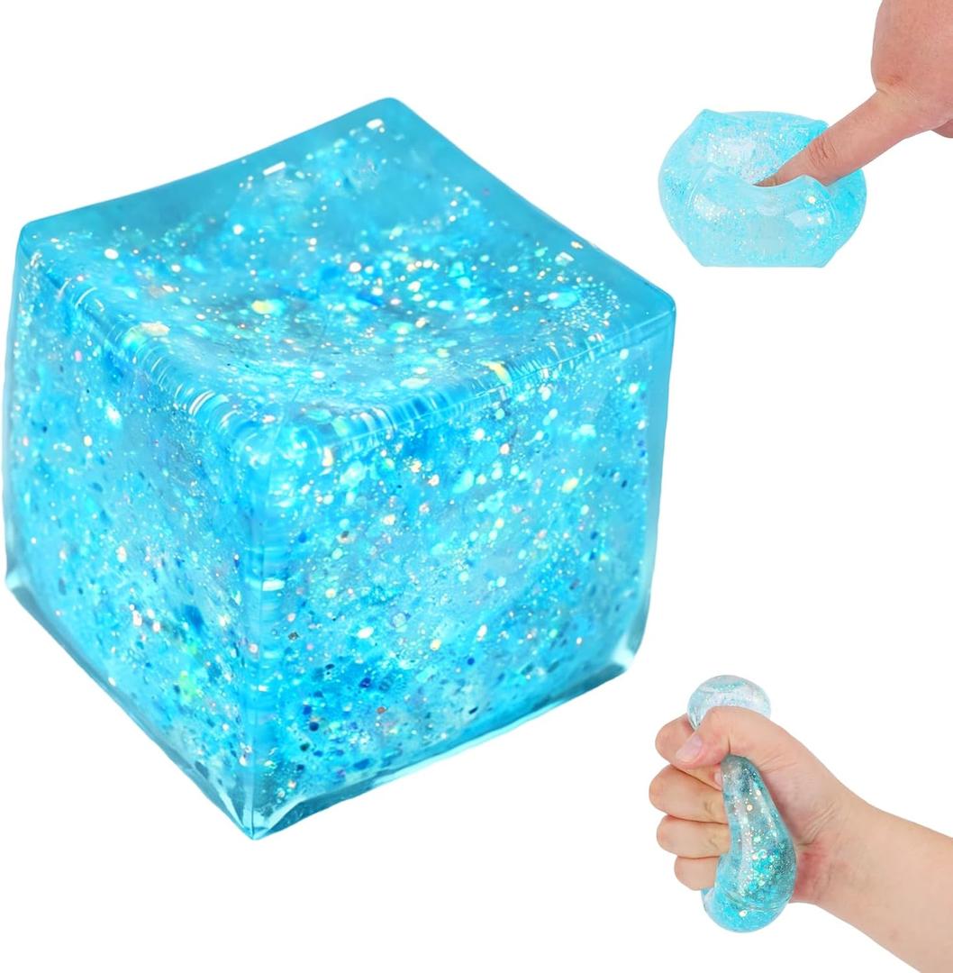 Nice Cube Squishy Stress Cube for Adults,Squishy Slow Rising Fidget Cube Sensory for Anxiety,Squishies Stress Cube Toys,Stress Relief High Density Ice Squeeze Ball Cubes (01-Blue)