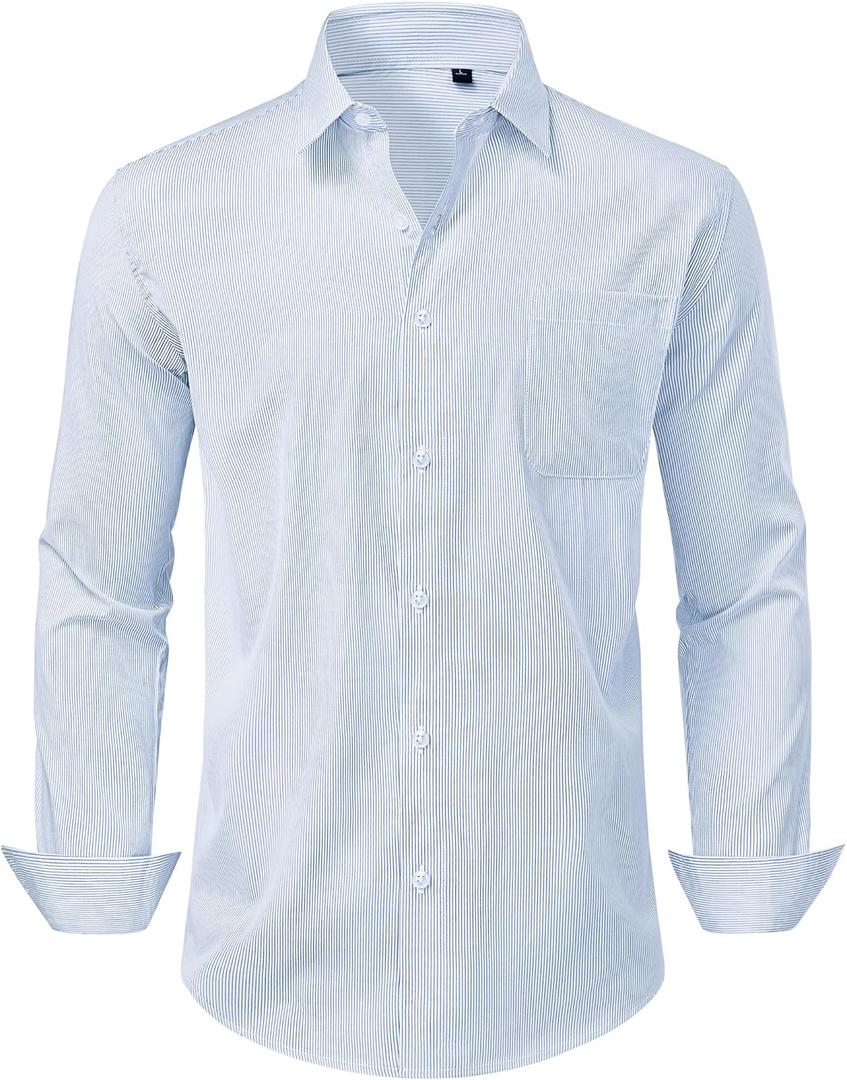 Lion Nardo Mens Dress Shirts Long Sleeve Button Down Shirt Wrinkle Free Stripe Dress Shirt Regular Fit Business Casual Shirts (M)