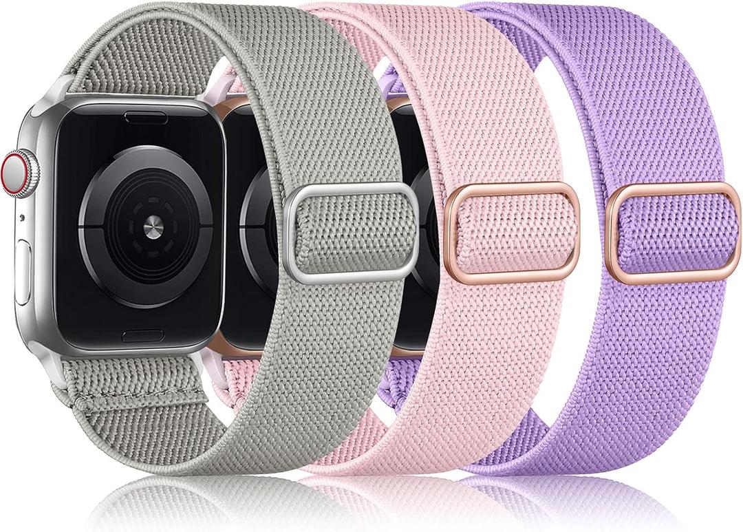 DaQin 3 Pack Stretchy Solo Loop Compatible with Apple Watch Bands for Women 42mm 41mm 40mm 38mm, Soft Nylon Braided Elastic Strap for iWatch Band Series 11 10 9 8 7 6 5 4 3 SE Ultra 3 Ultra 2 Ultra