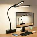 LED Desk Lamp for Home Office, Eye-Caring Clip-On Desk Light with Flexible Gooseneck, 2AC&1USB-C Charging Port, 3 Brightness & 3 Color Modes, Eye-Caring Table Lamp for Study, Reading and Dorm (Black)