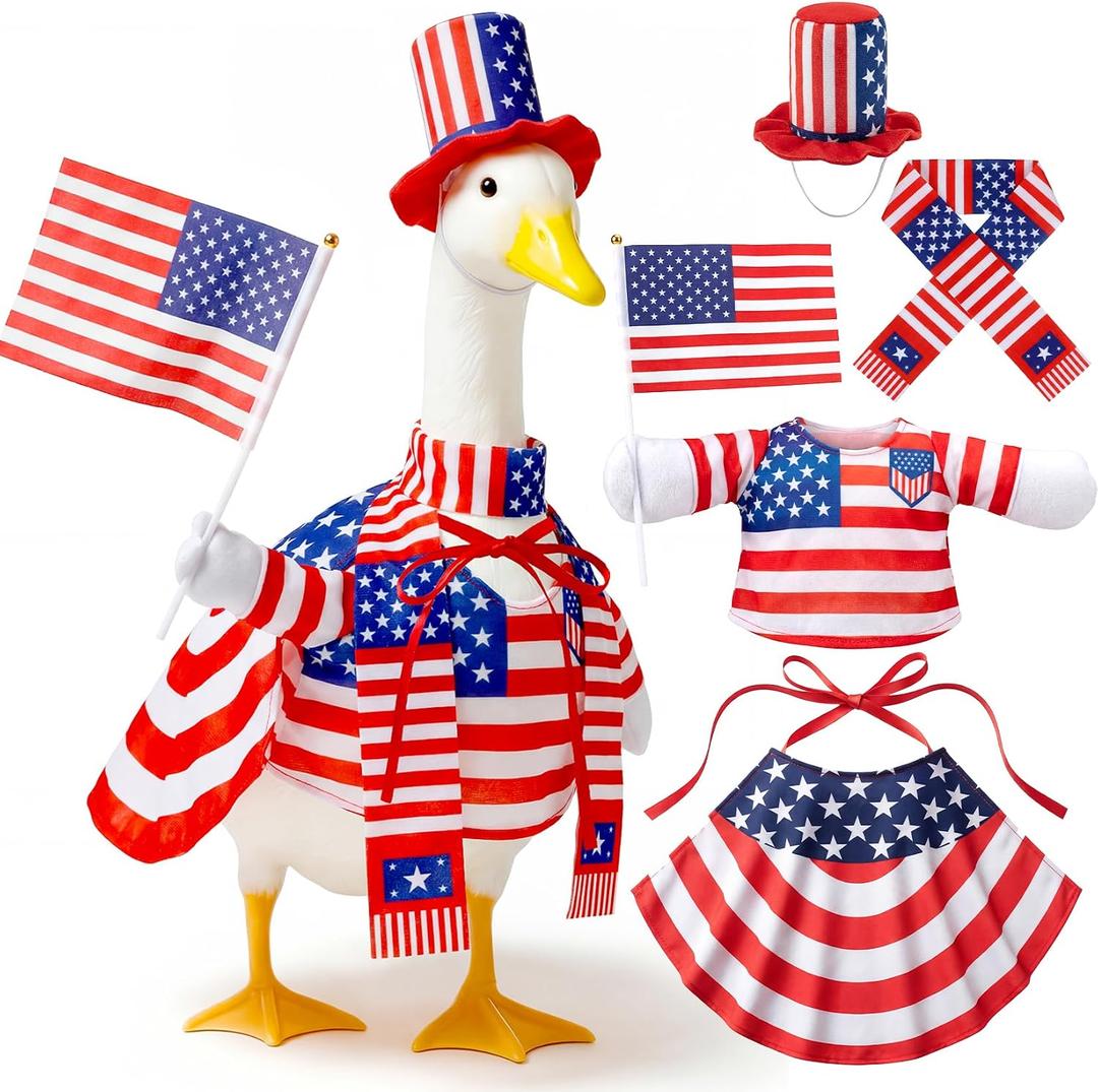 Mastom 4th of July Porch Goose Outfits Set for 17''-26'' Lawn Goose Clothes Patriotic Yard Goose Costume for 250th Anniversary America Independence US Memorial Day Goose Outfit