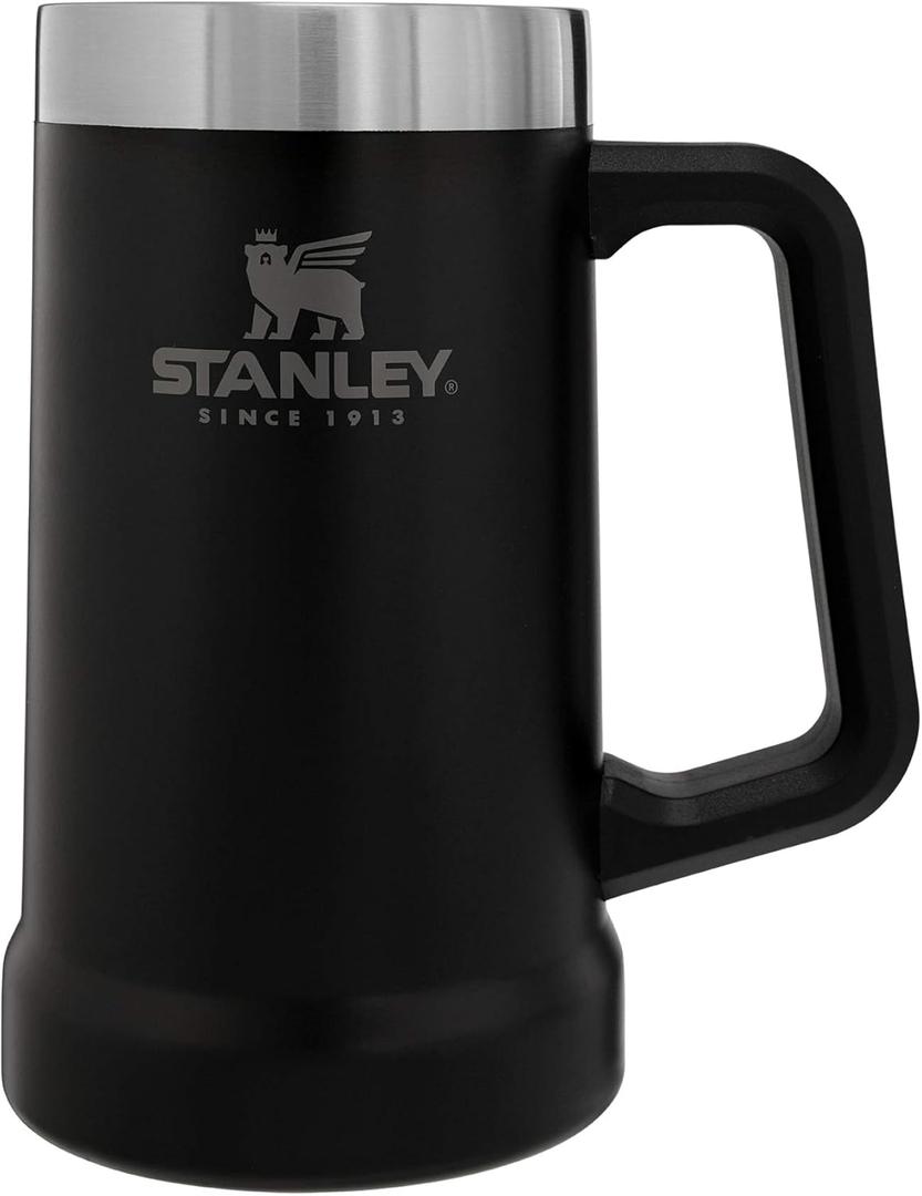 Stanley Stay-Chill Beer Stein 24 oz | Heavy Duty Big Grip Handle | Beer Tumbler Drink Cup, Holds 2 Cans | Insulated Stainless Steel Party Mug | BPA-Free (Matte Black)
