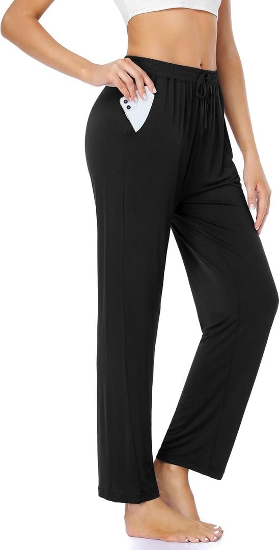 ASIMOON Womens Yoga Sweatpants with Pockets Comfy Stretch Wide Leg Casual Lounge Workout Pants for Ladies (Large)