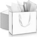 ReliThick 12 Pack Metallic Paper Gift Bag with Handles and Tissue Paper 11.8 x 10 x 4'' Thank You Favor Bag for Valentine's Day Wedding Bridesmaid Groomsman 5 Senses Gifts (White, Silver)