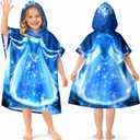 Kids Hooded Beach Towels Wrap for 2-6 Years,Cute Princess Theme Girls Swim Cover Up for Bathroom22"x26" Quick Dry Blue Bath Towel Poncho,Perfect for Travel Vacation,Pool Party,Swimming