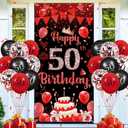 Red 50th Birthday Party Decorations for Women Men Red Black Balloons Banner Supplies Happy 50th Birthday Door Cover Banner and 18pcs Latex Balloons Set for 50 Years Old Anniversary Party Decor