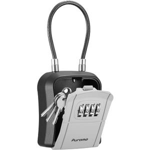 Puroma Lock Box, Portable Key Lock Box with Removable Cable Handle, Resettable Combination Lockbox Wall-Mounted Key Lockbox for House Key, Home, Office, Apartment Warehouse Key Storage (1 Pack, Grey)