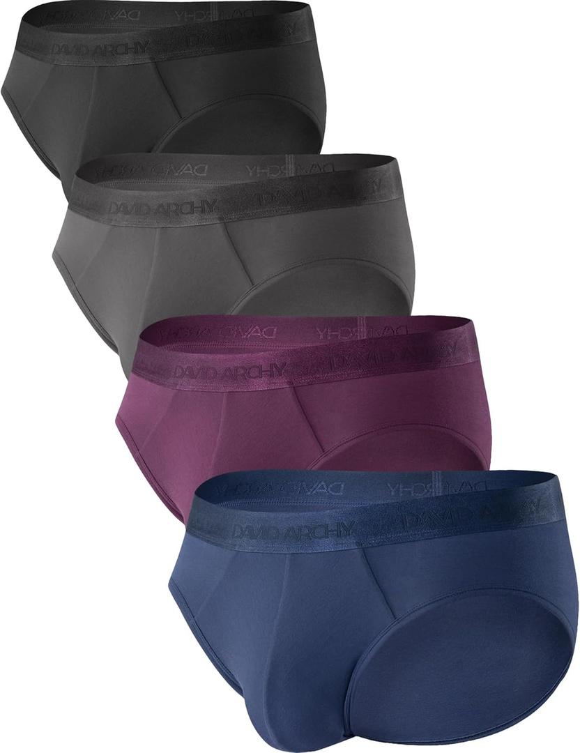 DAVID ARCHY Men's Briefs Modal No Fly Underwear Support Pouch Soft Comfort Briefs for Men 4 Pack (X-Large, Black/Dark Gray/Navy Blue/Purple)