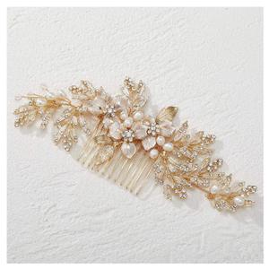 SWEETV Handmade Wedding Hair Comb Clip Rhinestone Bridal Hair Comb Piece, Gold Hair Accessories for Brides Wedding (1.Gold)