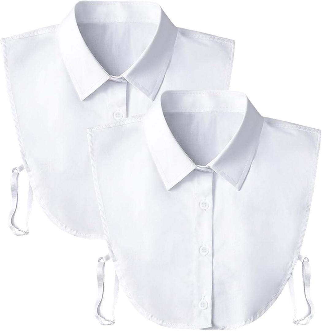 Detachable Dickey Collar Blouse for Women, Fake Half Shirts Faux False Collar for Girls Favors (One Size, White, 2 Pack)