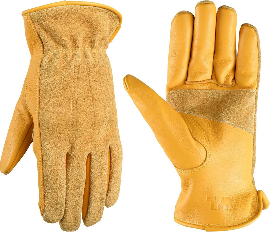 Wells Lamont Leather Work Gloves for Women  Cowhide, Abrasion & Puncture Resistant, Reinforced Palm  Durable, Snug Fit, Elastic Wrist  Farm Work & Gardening Gloves - Small (1124VS) (Saddletan)