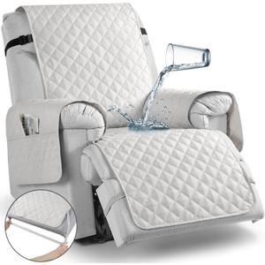 TAOCOCO Waterproof Recliner Chair Covers with Leg Strap 1 Piece Recliner Covers for Recliner Chair for Pets Kids, Washable Reclining Chair Cover Furniture Protector with Straps (23'' Small, Ivory)