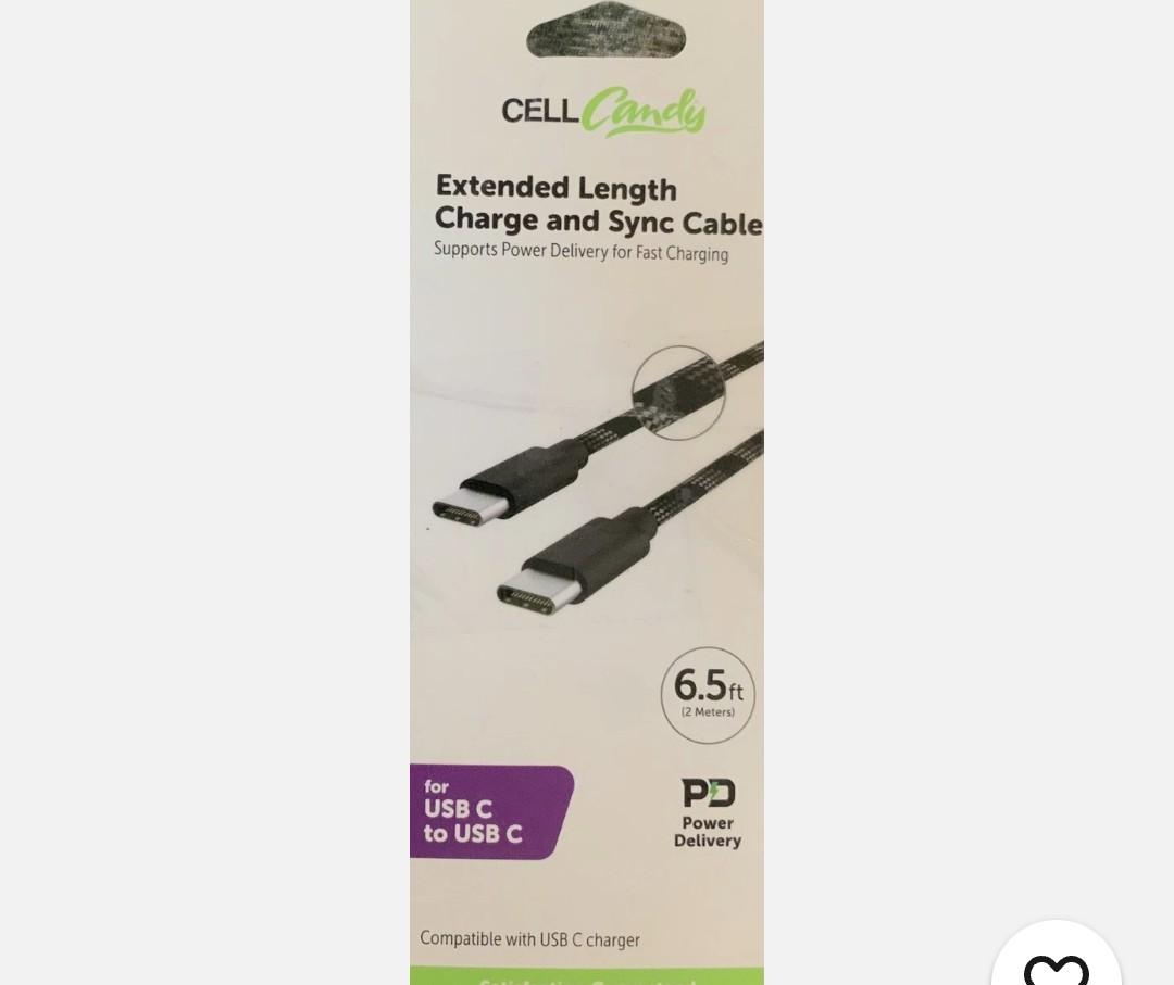 Cell Candy-Extended Length Charge & Sync Cable-USB-C to USB-C - 6.5 Ft - Black