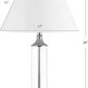 JONATHAN Y 29" Clear/Chrome Glass LED Table Lamp Set of 2, Modern Bedside Nightstand Lamps for Living Room Bedroom Office, White Linen Shade, Transitional Decor JYL4014A-SET2
