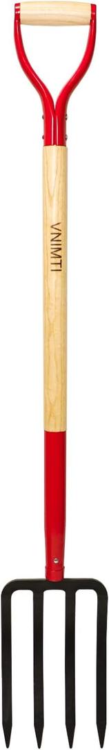 Garden Fork,4-Tine Spading Fork, Compost Fork, Steel Digging Fork, 45Inch, Steel Y-Grip, Wooden Handle