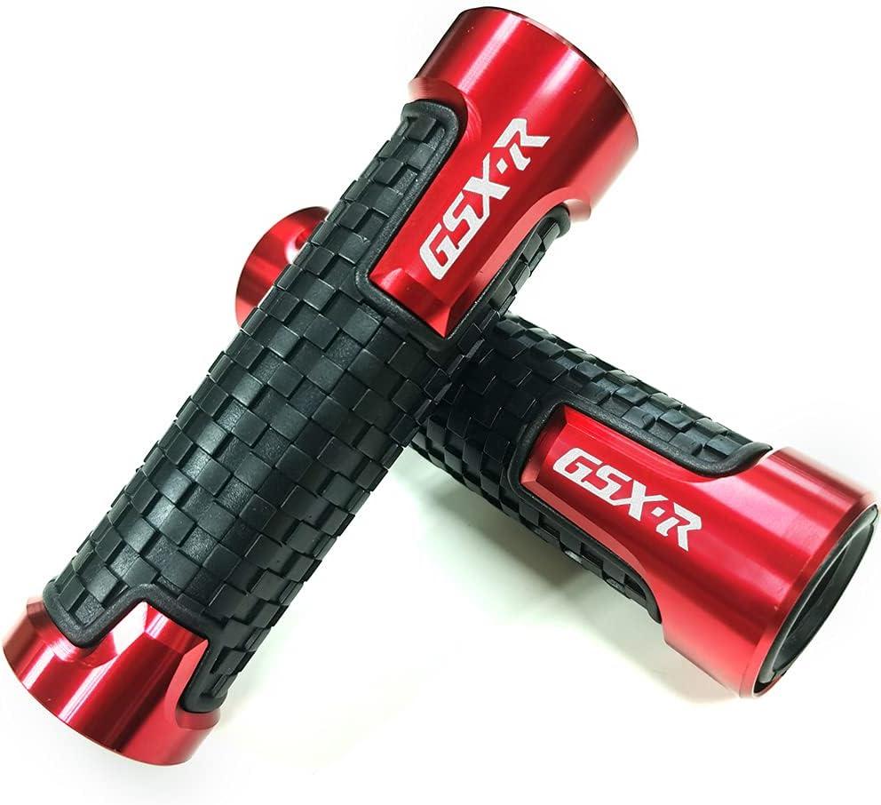 2 Pack Red Carbon Look Aluminum Motorcycle 22mm Engraved Handle Bar Rubber Gel Hand Grips CNC Bar End 7/8" Compatible with Suzuki GSXR GSX-R 125 150 600 750 1000 1300 Hayabusa
