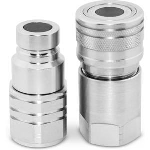 Summit Hydraulics Flat Face High Flow Skid Steer Hydraulic Quick Connect Couplers Set, 5/8" Body x 3/4" NPT Thread