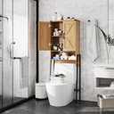 Over The Toilet Storage Cabinet with 2-Door Design Bathroom Organizers and Storage with Anti-Tip Device Over Toilet Organizer with Shelves for Bathroom,Restroom,Laundry Natural