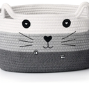 Zopeal Cat Basket Storage Woven Organizer with Ears Decorative Pet Toy Cute Cotton Rope Basket for Gift Cat Dog Toy Bin Nursery Room(13.7 x 7.8 Inch,White, Light Gray, Dark Gray