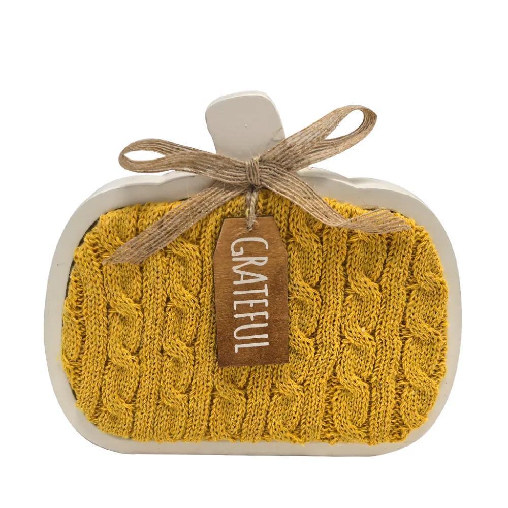 Holiday Home 6.7 in Wood Table Décor Pumpkin Sweater Yellow